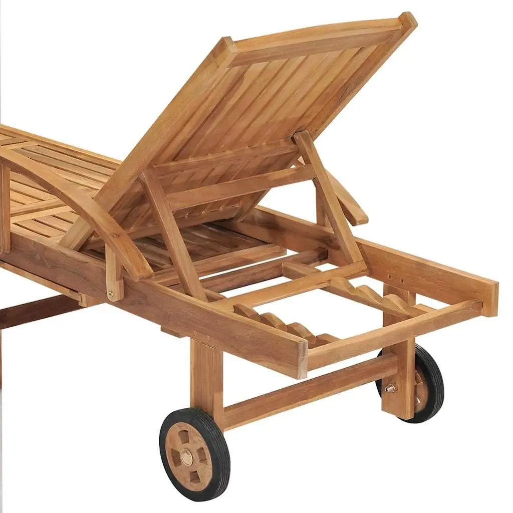 Teak Wood Sun Lounger with Adjustable Backrest and Wheels
