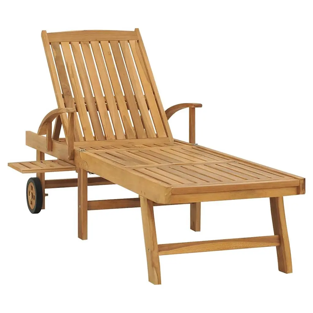 Brown Sun Lounger with Table and Adjustable Backrest