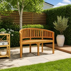 120cm Solid Teak Wood Banana Bench for Outdoor Use