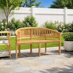 Teak Wood 3-Seater Outdoor Banana Bench 151cm