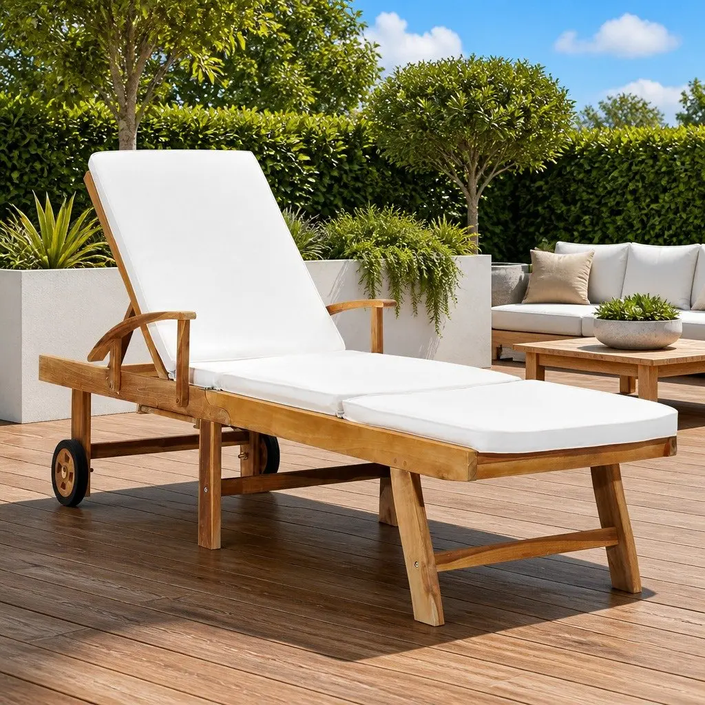 Sun Lounger with Cushion and Adjustable Backrest