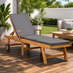 Premium Teak Sun Lounger with Cushion and Wheels