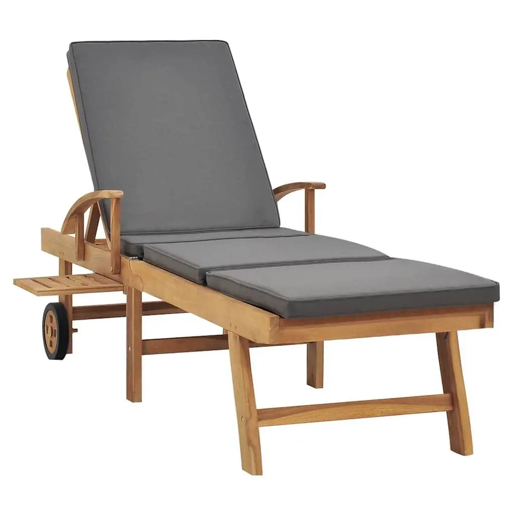 Sun Lounger with Cushion Adjustable Backrest Wheels Outdoor Deck Chair Garden