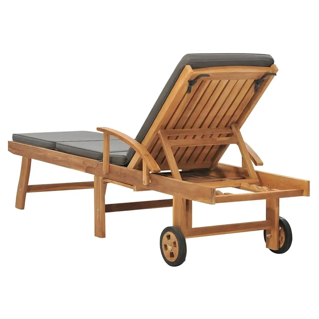 Sun Lounger with Cushion Adjustable Backrest Wheels Outdoor Deck Chair Garden