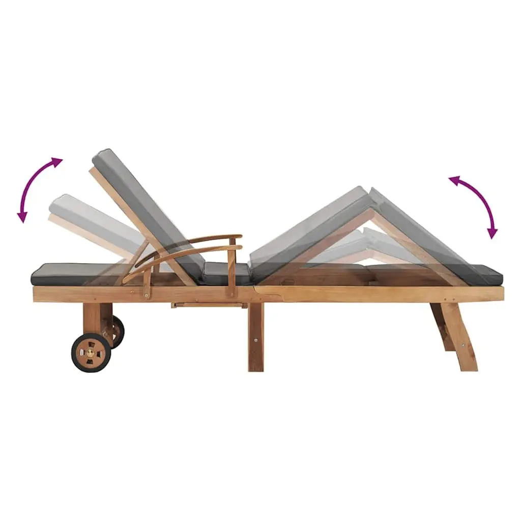 Sun Lounger with Cushion Adjustable Backrest Wheels Outdoor Deck Chair Garden