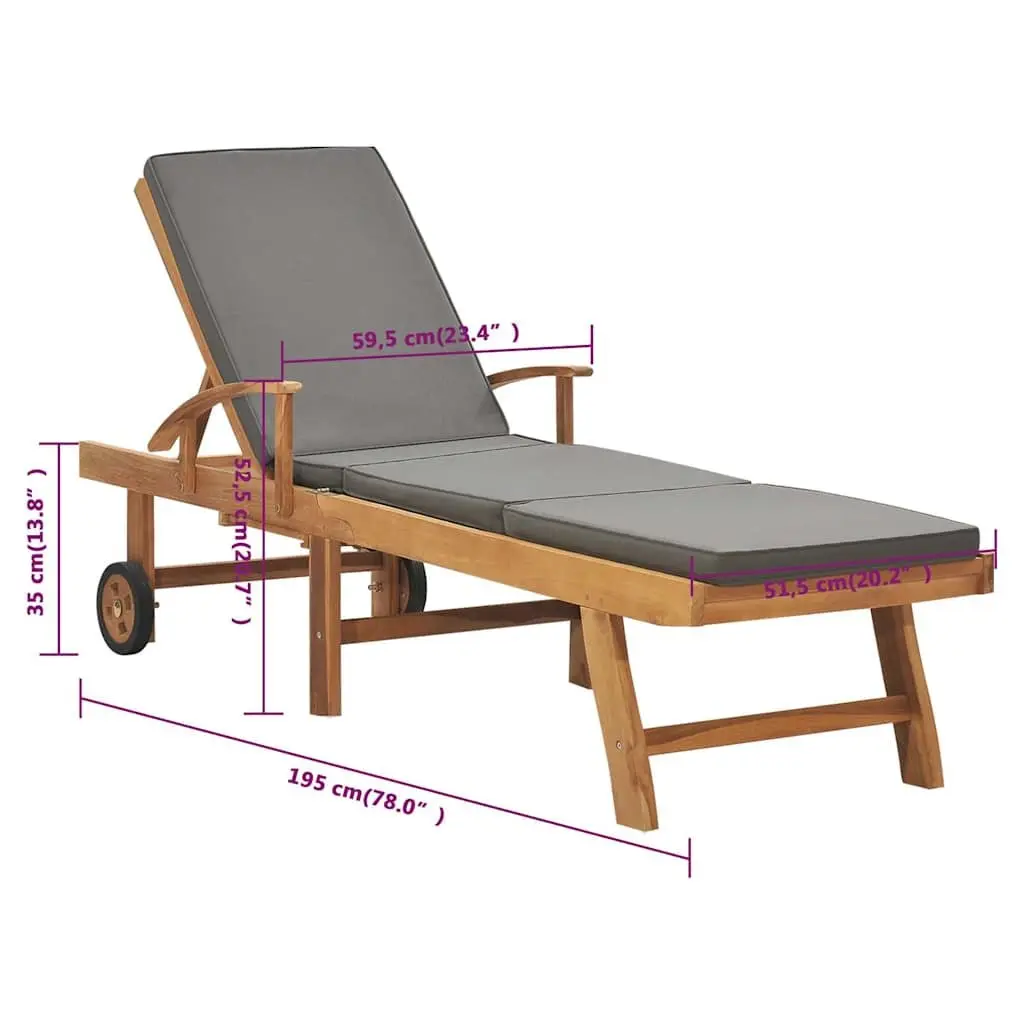 Sun Lounger with Cushion Adjustable Backrest Wheels Outdoor Deck Chair Garden