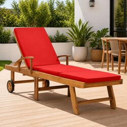 Wooden Sun Lounger with Cushion and Adjustable Backrest