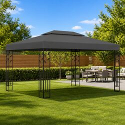 Sturdy 3x4m Anthracite Garden Gazebo with Double Roof