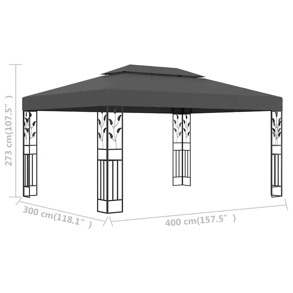 3x4m Anthracite Garden Gazebo with Double Roof