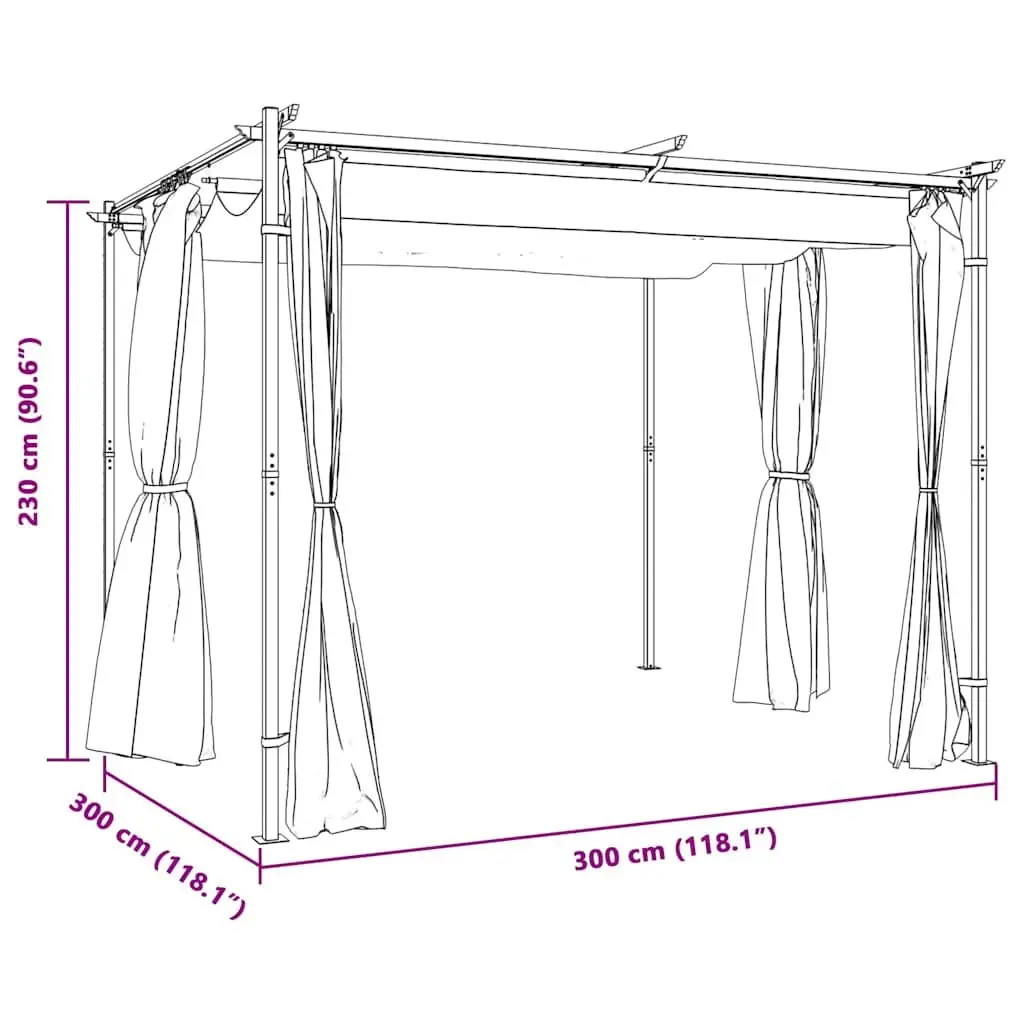 3x3 m Cream Outdoor Gazebo with Curtains and Steel Frame