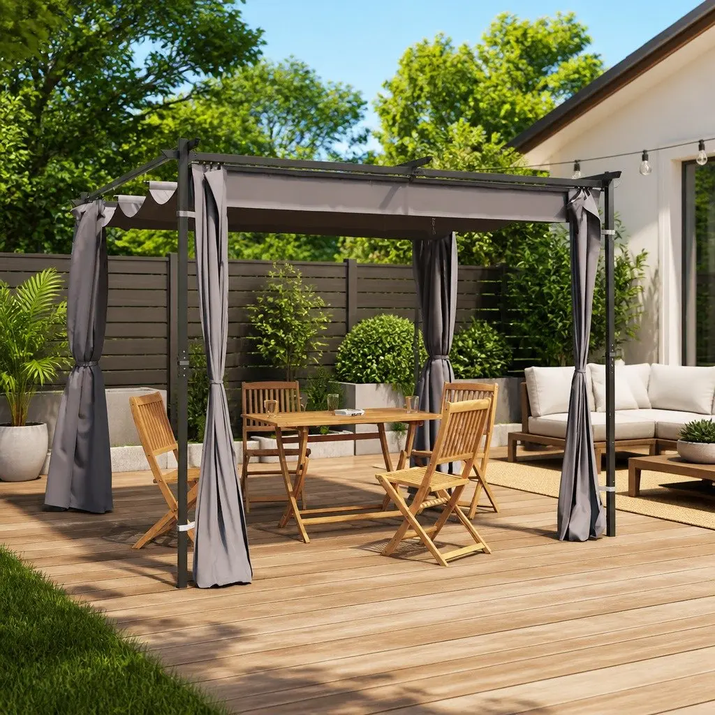 Outdoor Gazebo with Curtains 3x3 m