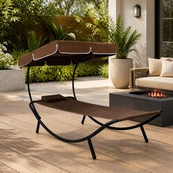 Sturdy Outdoor Sun Lounger Bed with Canopy and Pillow