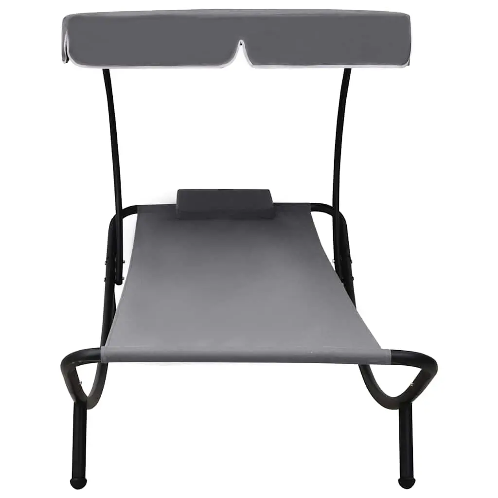 Outdoor Sun Lounger Bed with Canopy in Grey