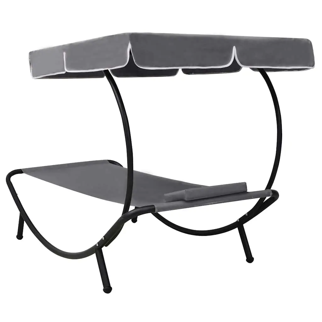 Outdoor Sun Lounger Bed with Canopy in Grey