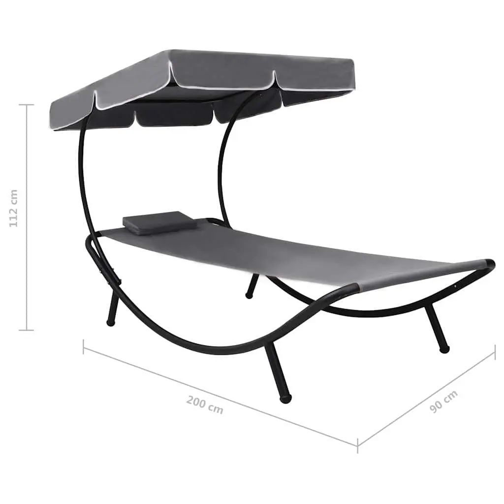 Outdoor Sun Lounger Bed with Canopy in Grey