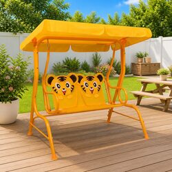 Sturdy Kids Swing Bench with Canopy Shade in Yellow