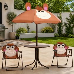 Kids Garden Bistro Set 3 Piece Outdoor Furniture Table Chairs Parasol Brown