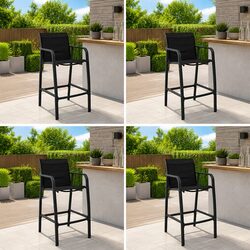 Set of 4 Sturdy Outdoor Bar Chairs in Black Textilene