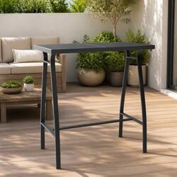 Black Steel Frame Garden Bar Table with Tempered Glass Top