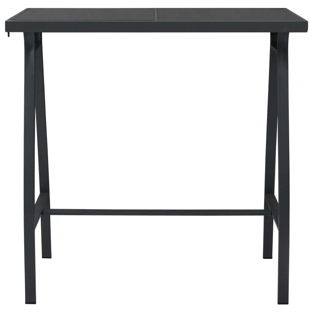 Garden Bar Table Steel Frame Tempered Glass Top Black