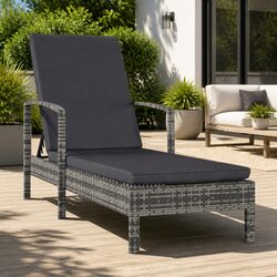 Adjustable Grey Poly Rattan Sun Lounger with Armrests