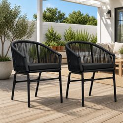 Durable Black Rattan Outdoor Chairs Set of 2