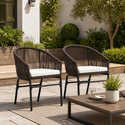 Premium Brown Rattan Outdoor Chairs Set with Cushions