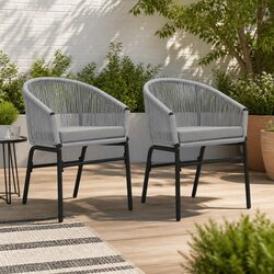Contemporary Grey PE Rattan Outdoor Chairs 2 pcs with Cushions