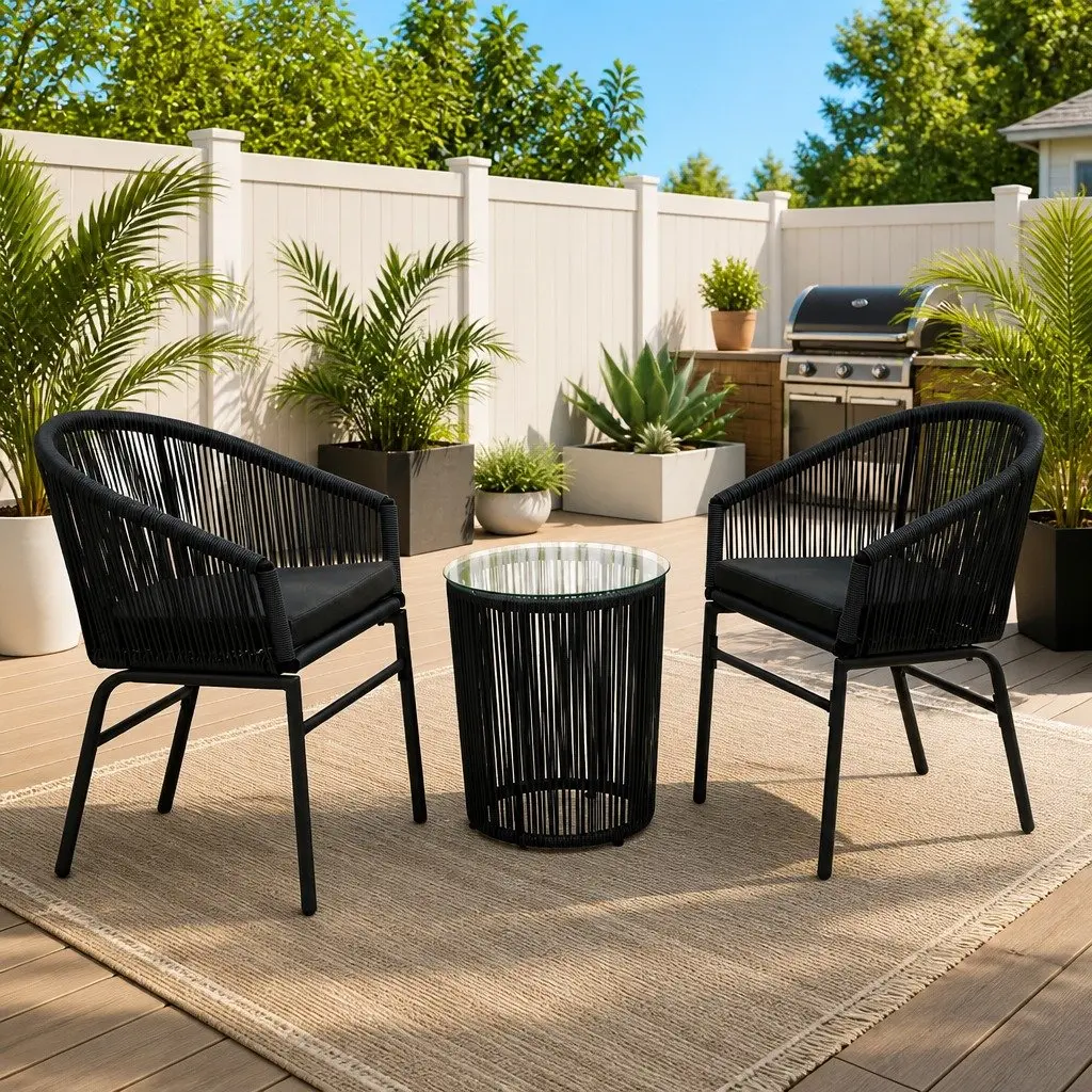 3-Piece Outdoor Bistro Lounge Set with Cushions