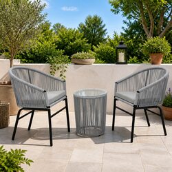 Premium 3 Piece Bistro Lounge Set in Grey PE Rattan
