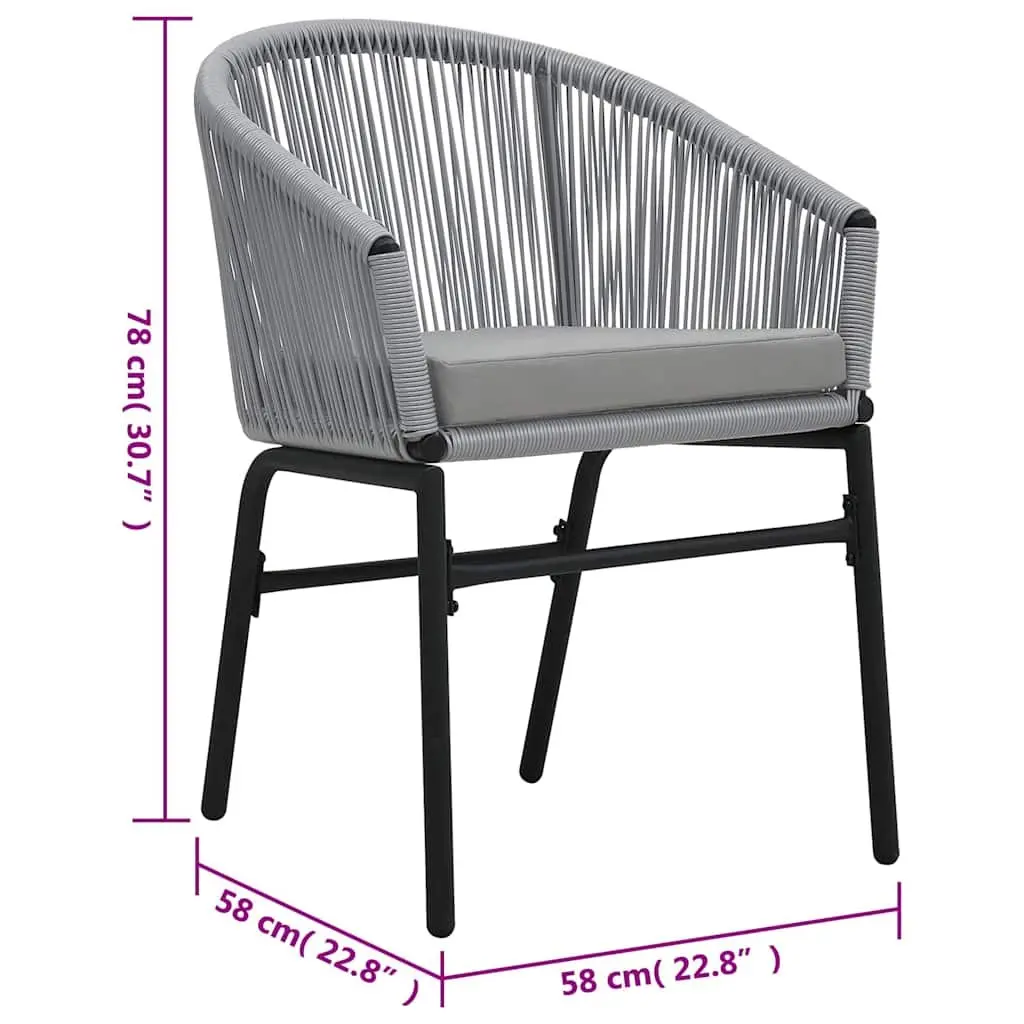 3 Piece Bistro Lounge Set PE Rattan Steel Frame Glass Top Grey