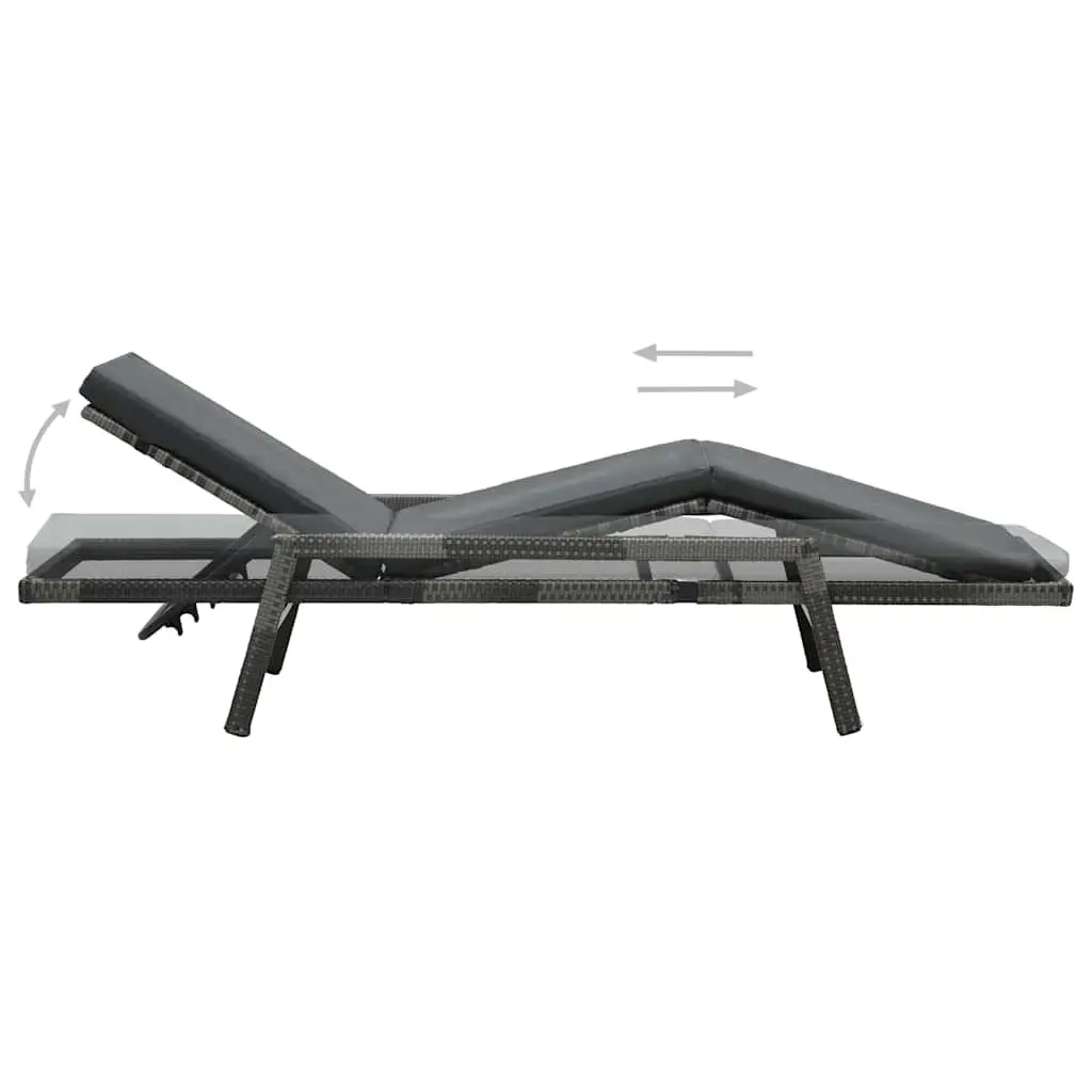Sun Lounger PE Rattan Adjustable Reclining Lounge Chair Grey Powder-coated Steel