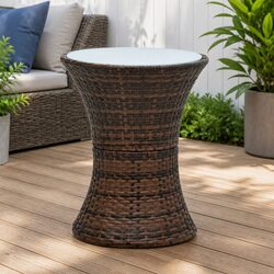 Weather-Resistant Drum-Shaped Side Table in Brown