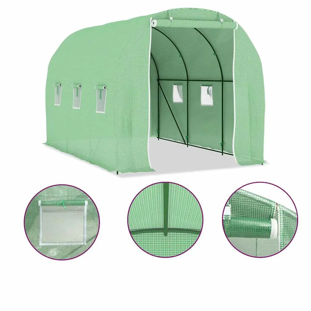 Greenhouse Galvanised Steel Frame PE Mesh 6.86 m² Green