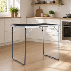 Foldable Camping Table with Metal Frame 80x60cm Grey Portable Outdoor Picnic