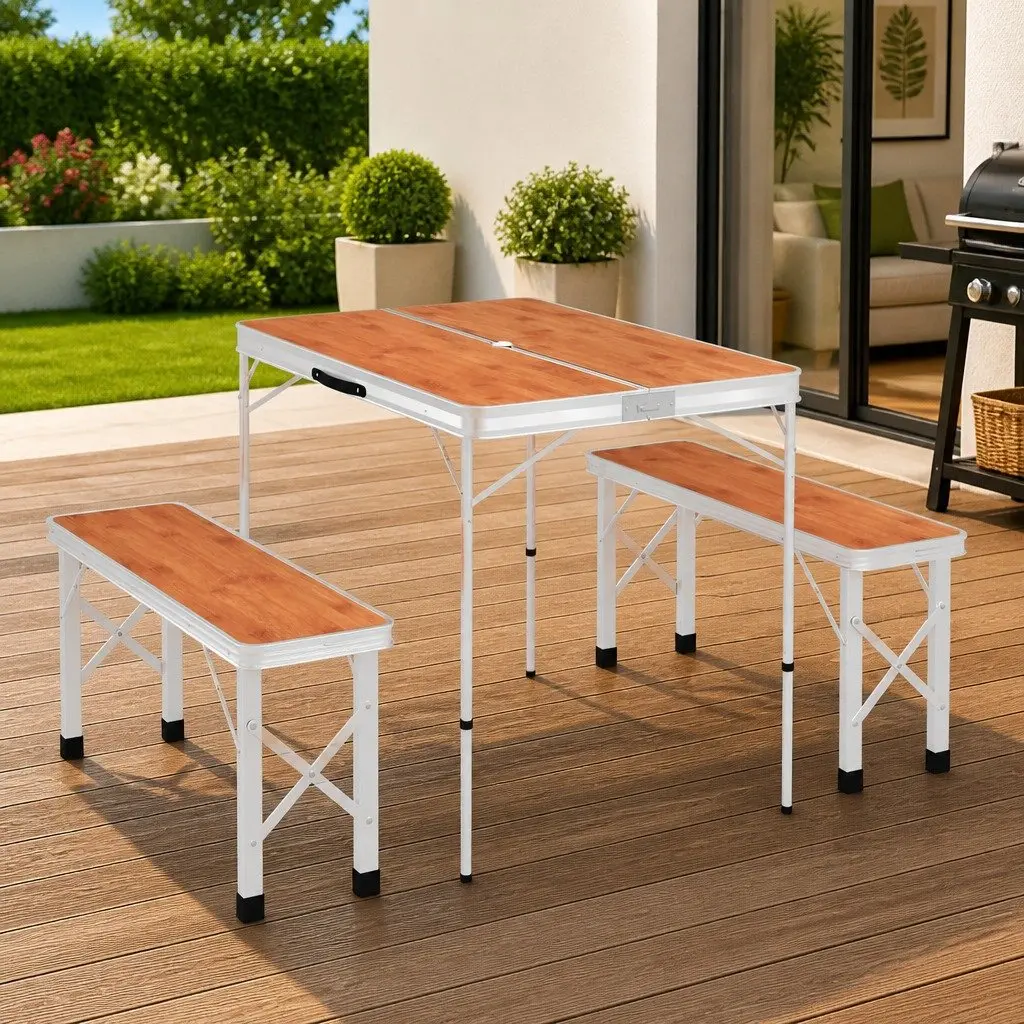 Folding Camping Table Set with Integrated Benches