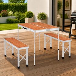 Durable Folding Camping Table Set with Integrated Benches