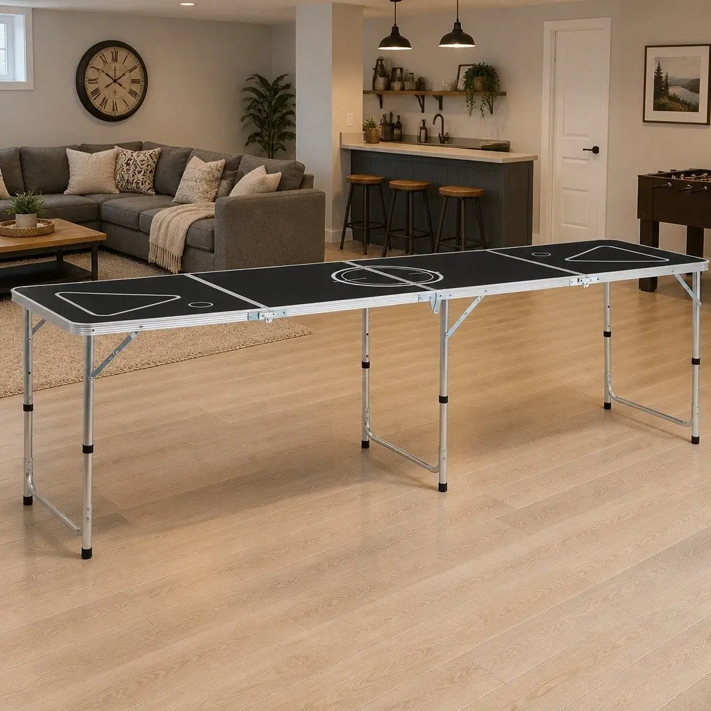Folding Beer Pong Table Aluminium 240 cm Black
