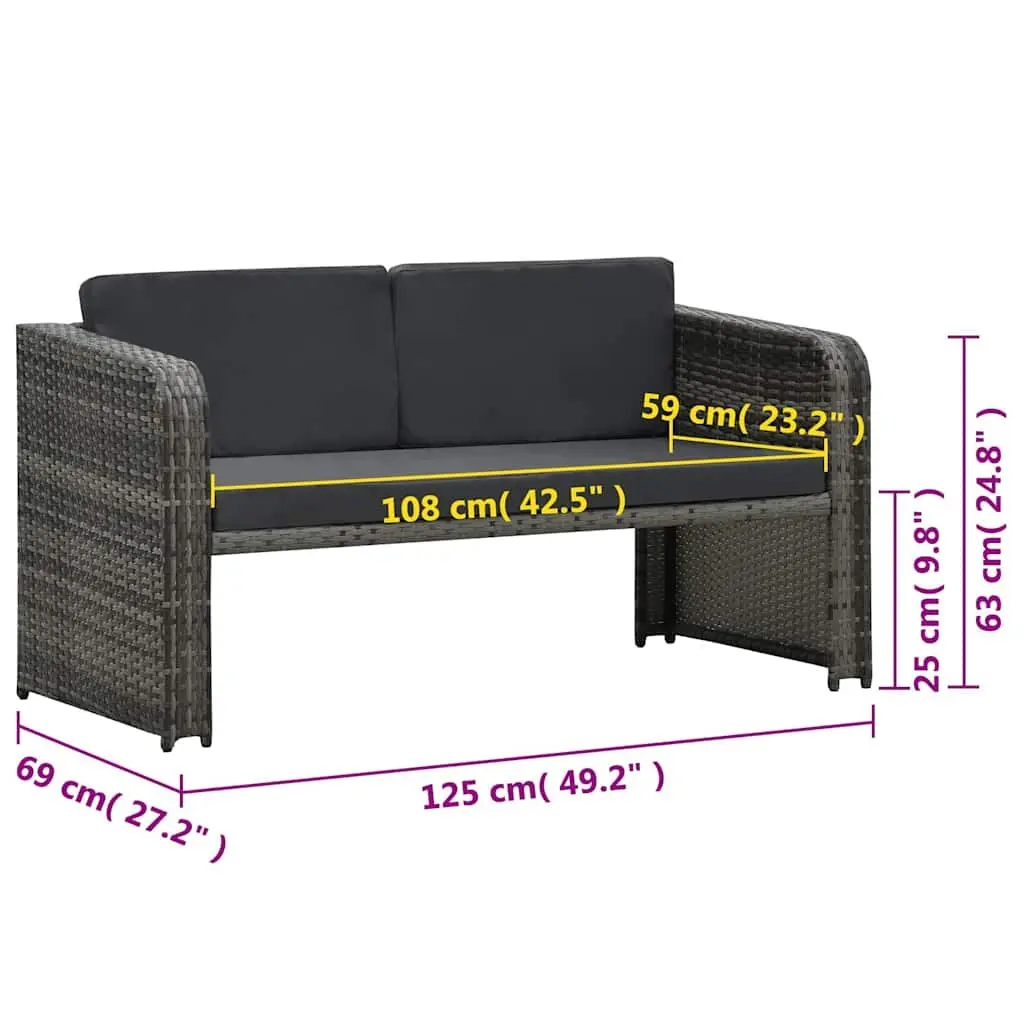 Garden Lounge Set Poly Rattan 4 Piece Anthracite Sofa Coffee Table Stools Cushions