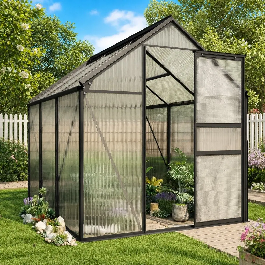 Anthracite Greenhouse with Polycarbonate Panels