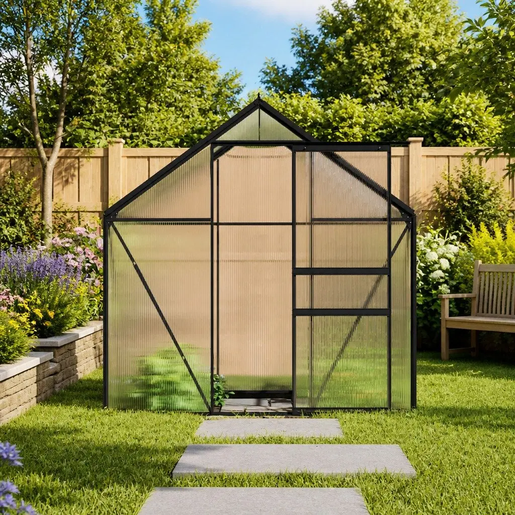 Anthracite Greenhouse with Base Frame and UV Panels