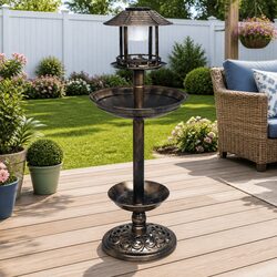 Sturdy Decorative Pedestal Bird Bath with LED Lights