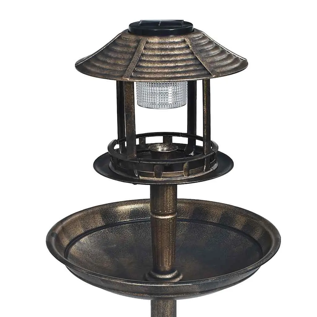Bird Bath Plastic Brown Solar Powered LED Lights