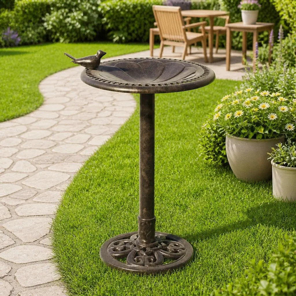 Gold Bird Bath with Sturdy Pedestal Base