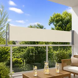 60x300 cm Cream Retractable Side Awning for Outdoor Privacy