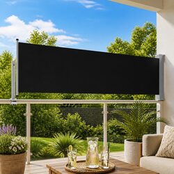 Durable Black Retractable Side Awning 80x300cm for Outdoors