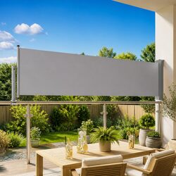 Retractable Side Awning 80x300cm Grey for Patios
