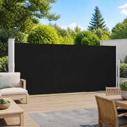 Black Retractable Side Awning 140x500 cm for Outdoor Privacy