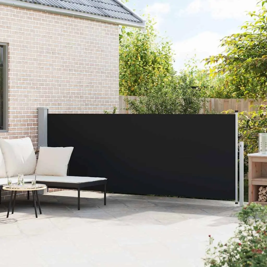 Black Retractable Side Awning 140x500 cm for Outdoor Privacy