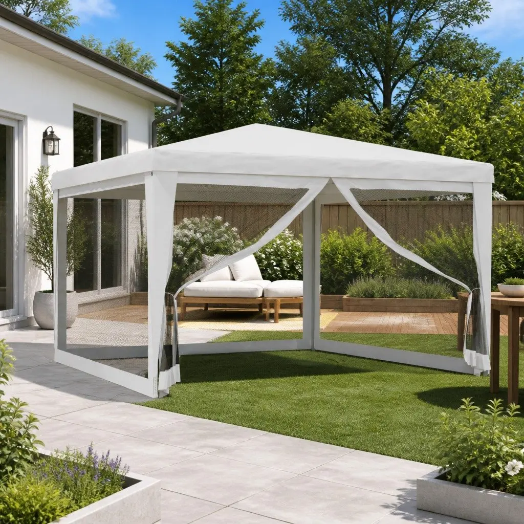 4x4m White Party Tent with Mesh Sidewalls
